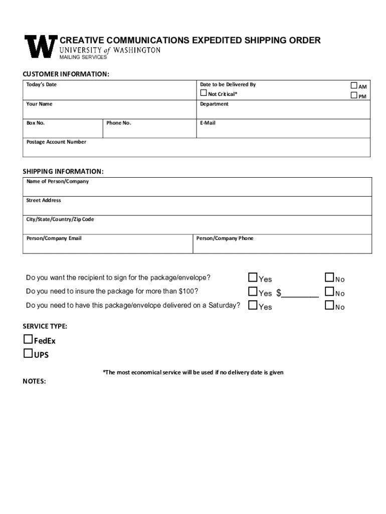 Fillable Online Shipping Request Form (PDF) Fax Email Print pdfFiller