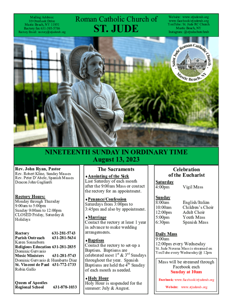 Fillable Online St Jude's Roman Catholic Church, 89 Overlook Dr, Mastic