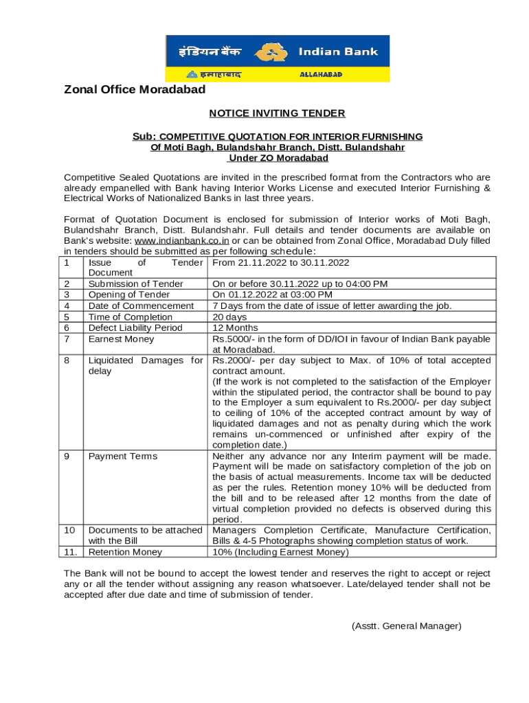 Sub COMPETITIVE QUOTATION FOR INTERIOR FURNISHING Doc Template pdfFiller