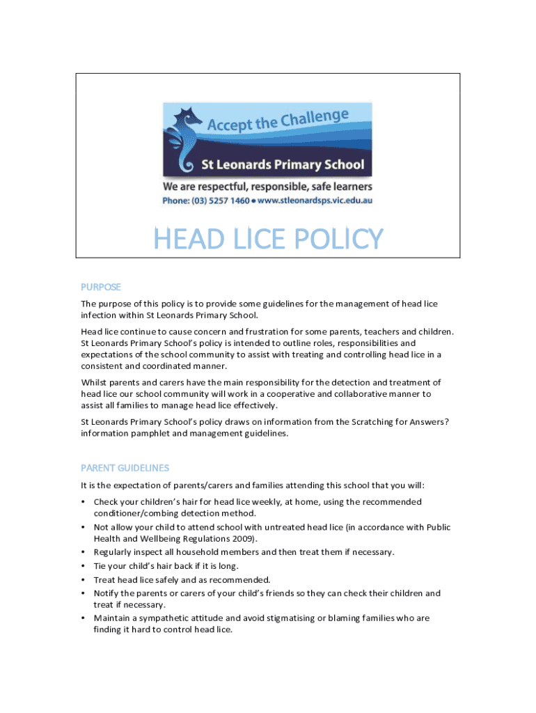 Fillable Online Head Lice in Schools: Guidelines for Parents and