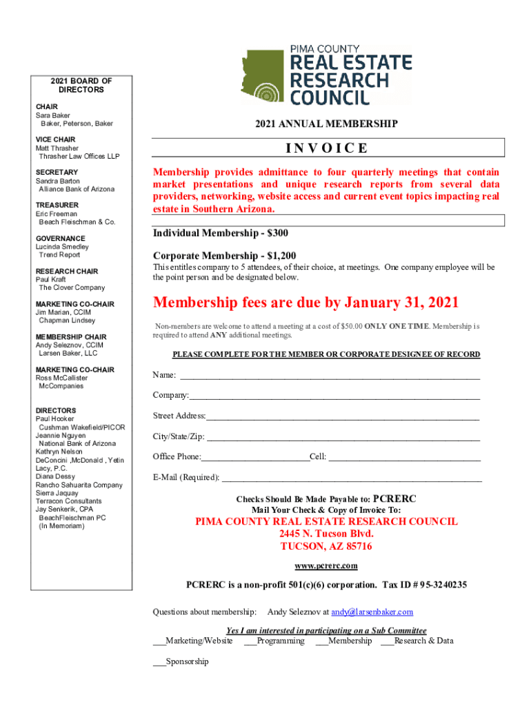 Fillable Online Pima County Real Estate Research CouncilInformation