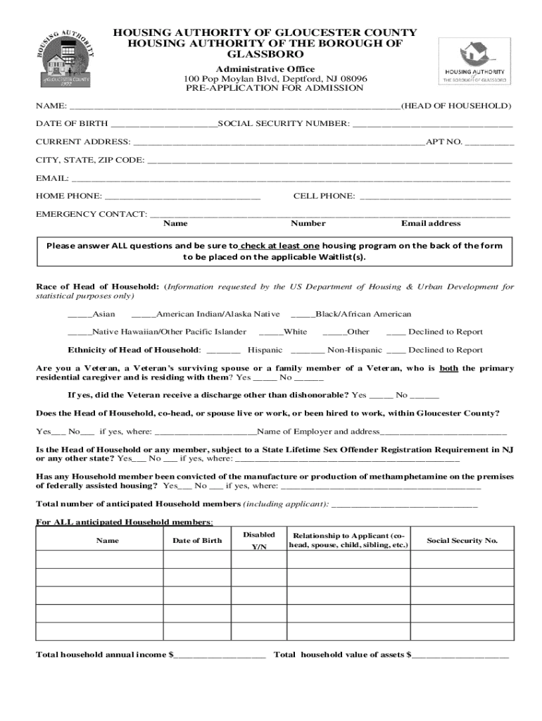 Fillable Online Online PreApplication Housing Authority of Gloucester