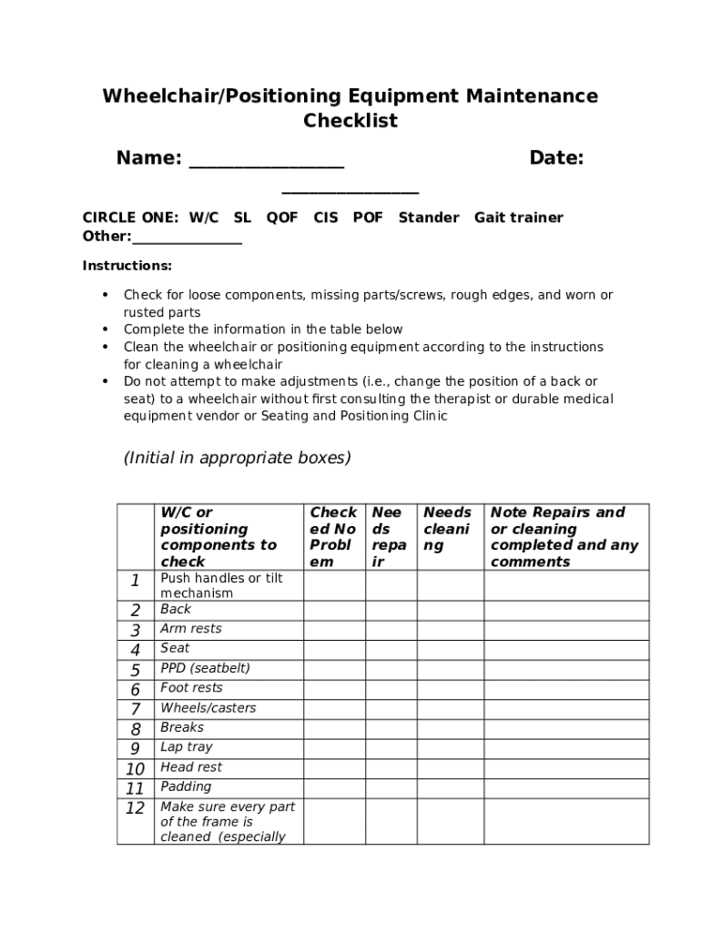 The Wheelchair Maintenance Checklist You Didn't Know Doc Template
