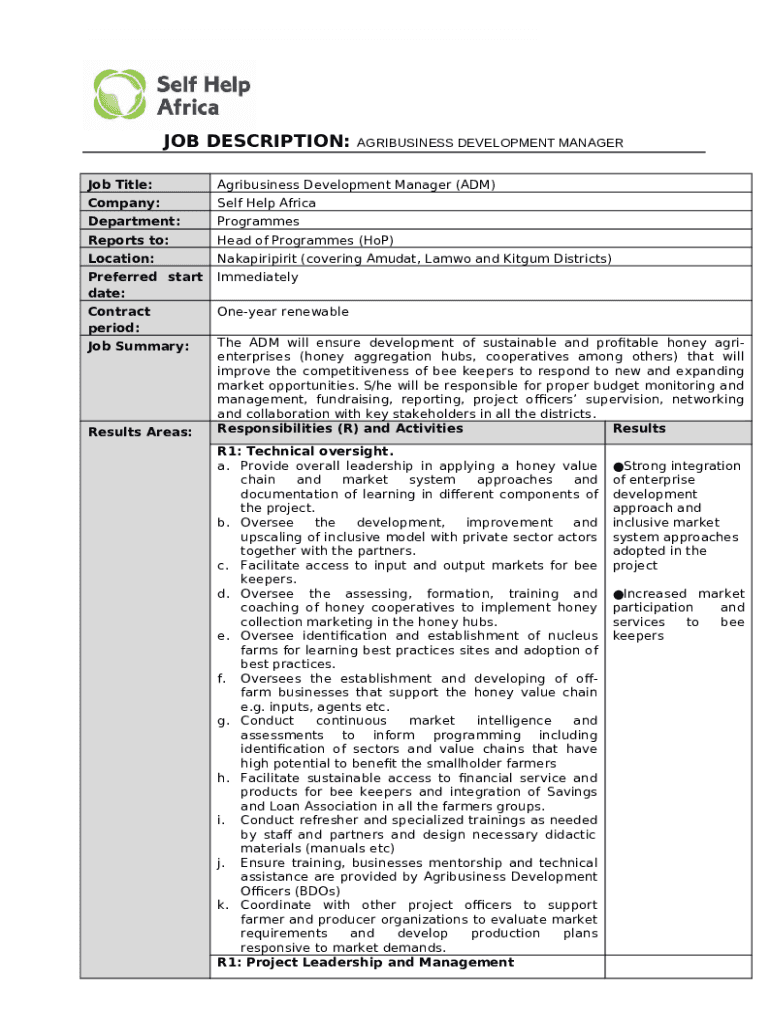Agribusiness Officer Job Description Template Doc Template pdfFiller