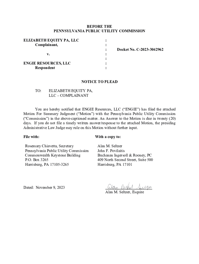 Fillable Online elizabeth equity pa, llc Pennsylvania Public Utility