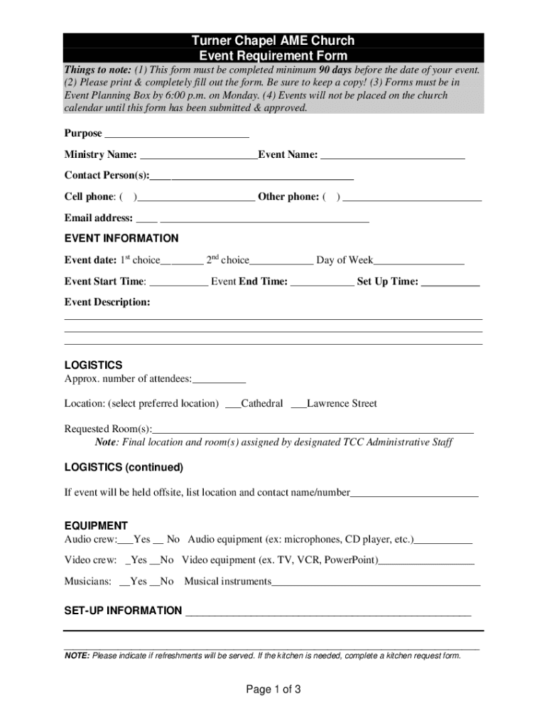 Fillable Online Turner Chapel AME Church Event Requirement Form Fax Email Print pdfFiller
