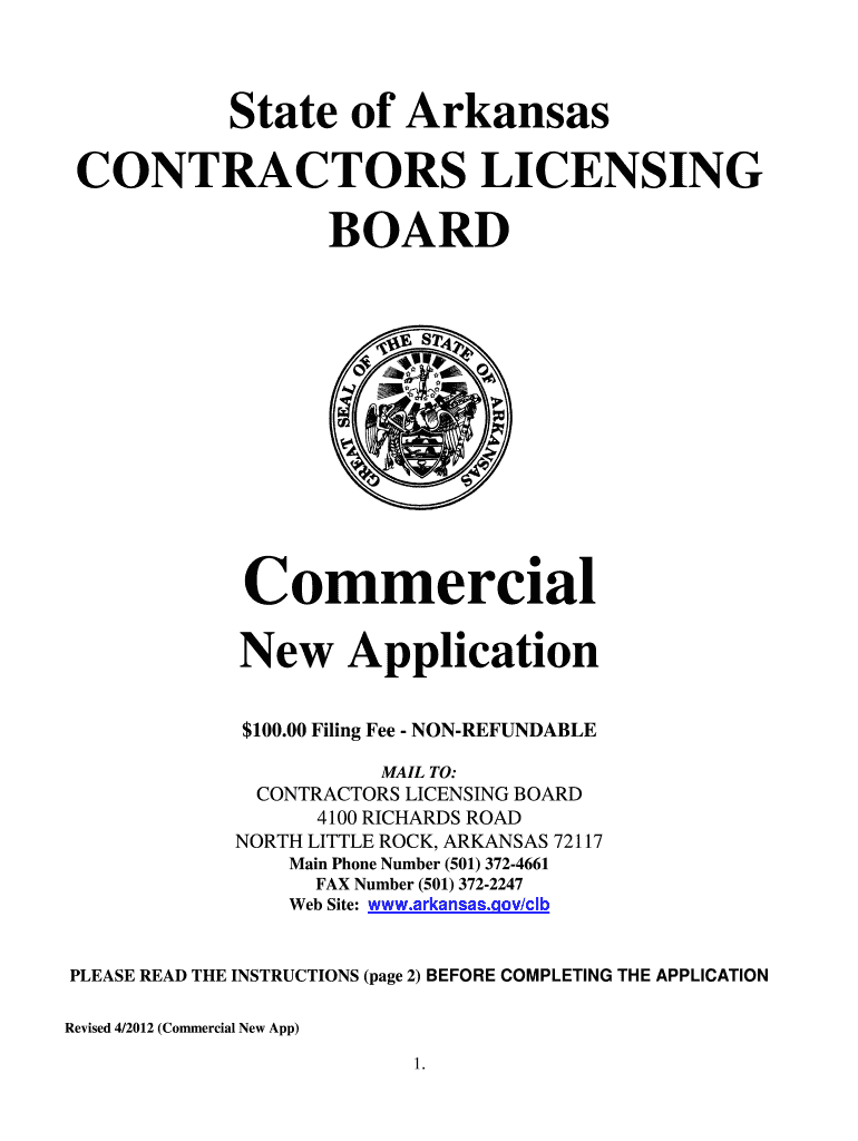 Fillable Online aclb arkansas Commercial New App Arkansas Contractors