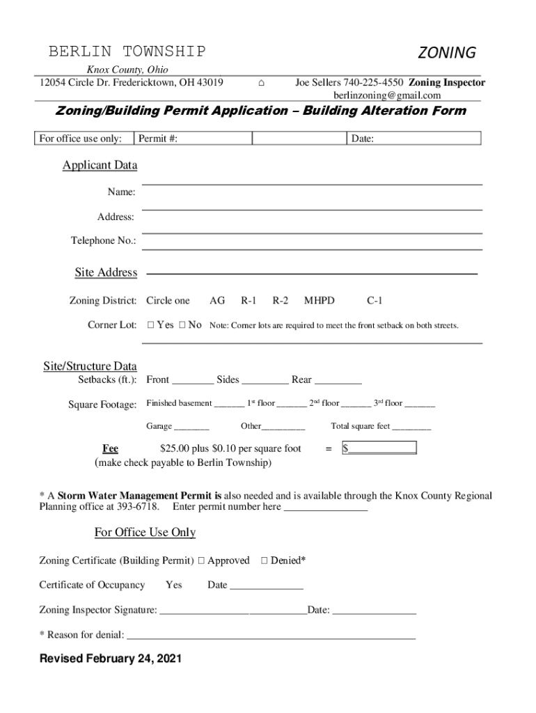 Fillable Online Berlin Township Zoning Knox County, Ohio Fax Email