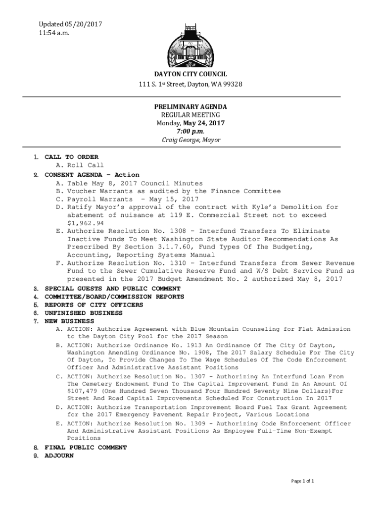 Fillable Online Dayton WA City hall, mayor, stats, schools