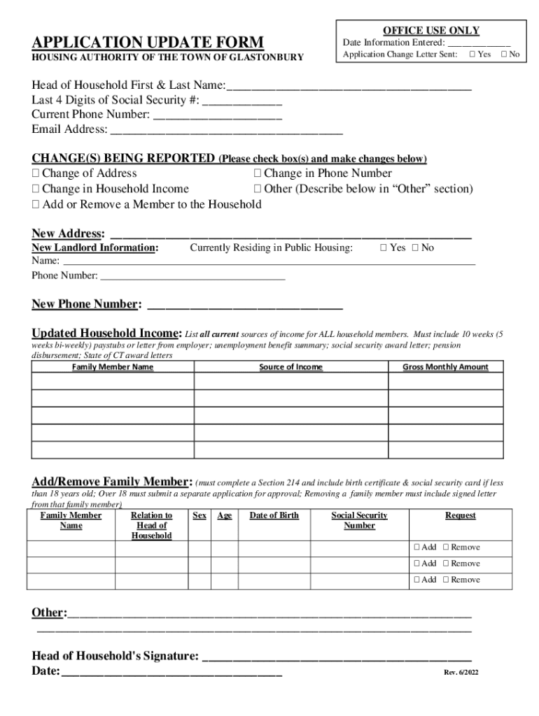 Fillable Online Glastonbury Housing Authority Application Fax Email Print pdfFiller