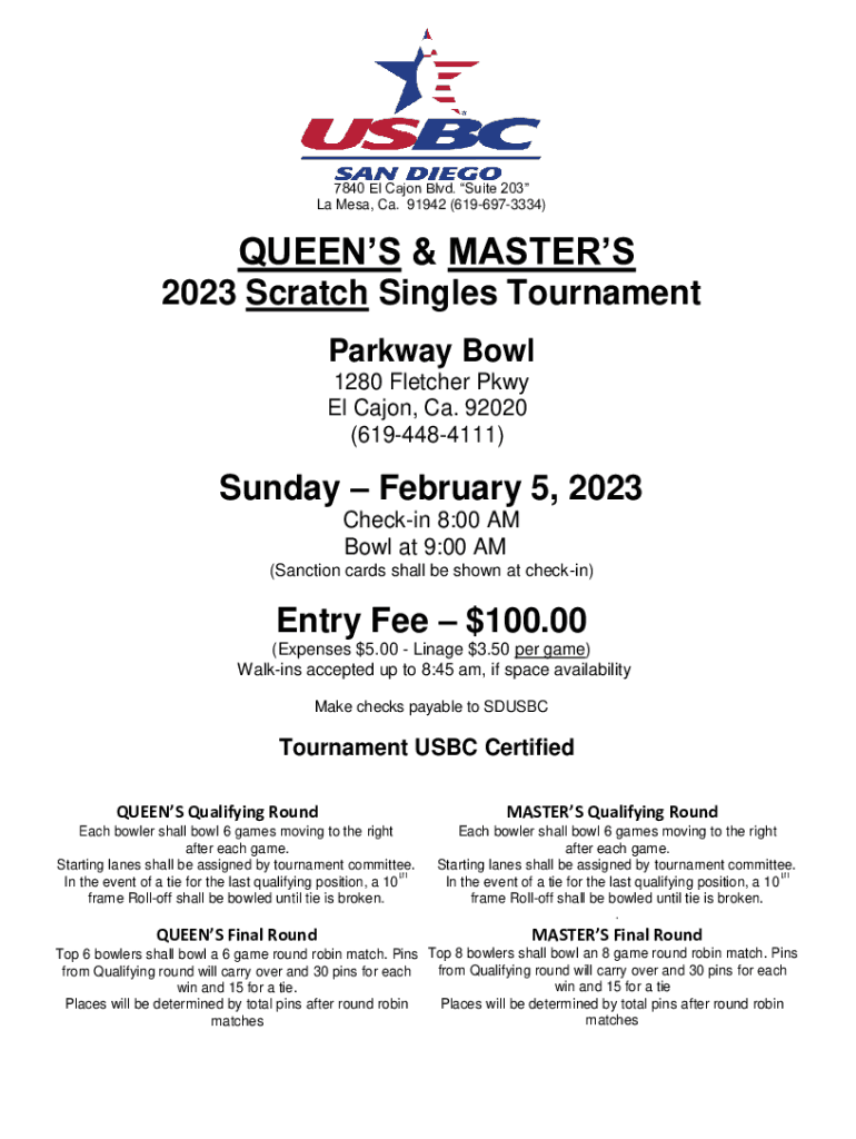 Fillable Online SENIOR Queens & Senior Masters Entry fee 100.00 Fax