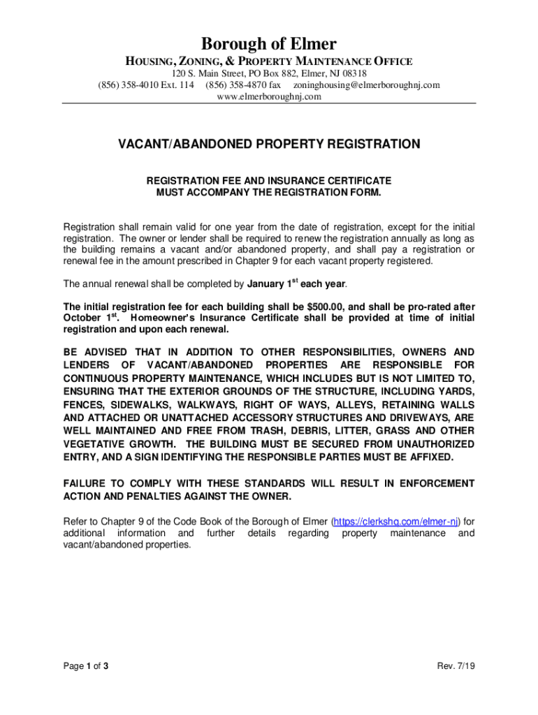 Fillable Online Elmer Borough Hall, 120 S Main St, Elmer, NJ Fax Email