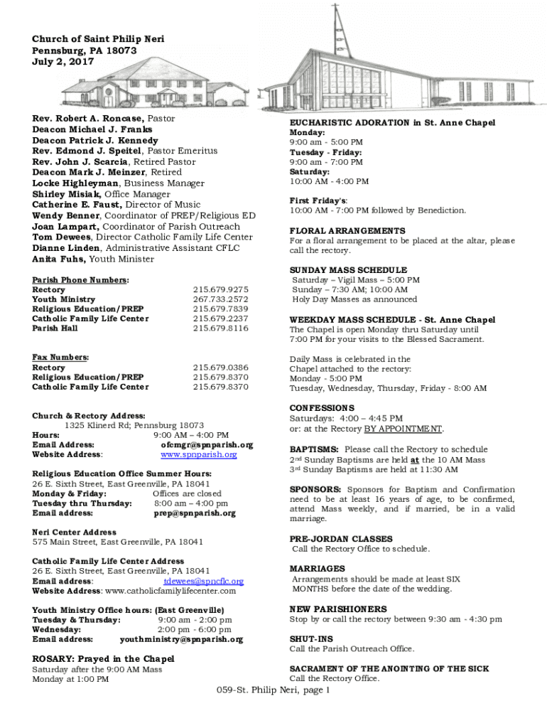 Fillable Online Church of Saint Philip Neri Pennsburg, PA 18073 July 2, Fax Email Print