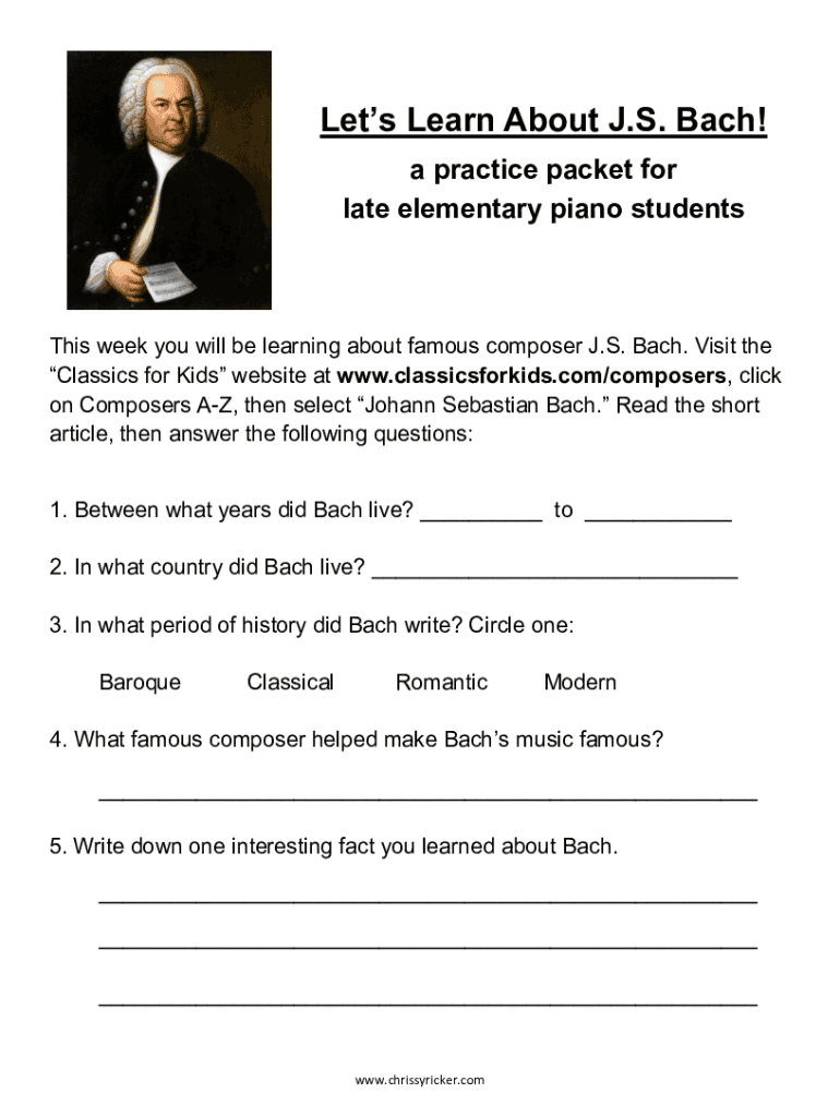 Fillable Online Johann Sebastian Bach Worksheets, Facts & Biography