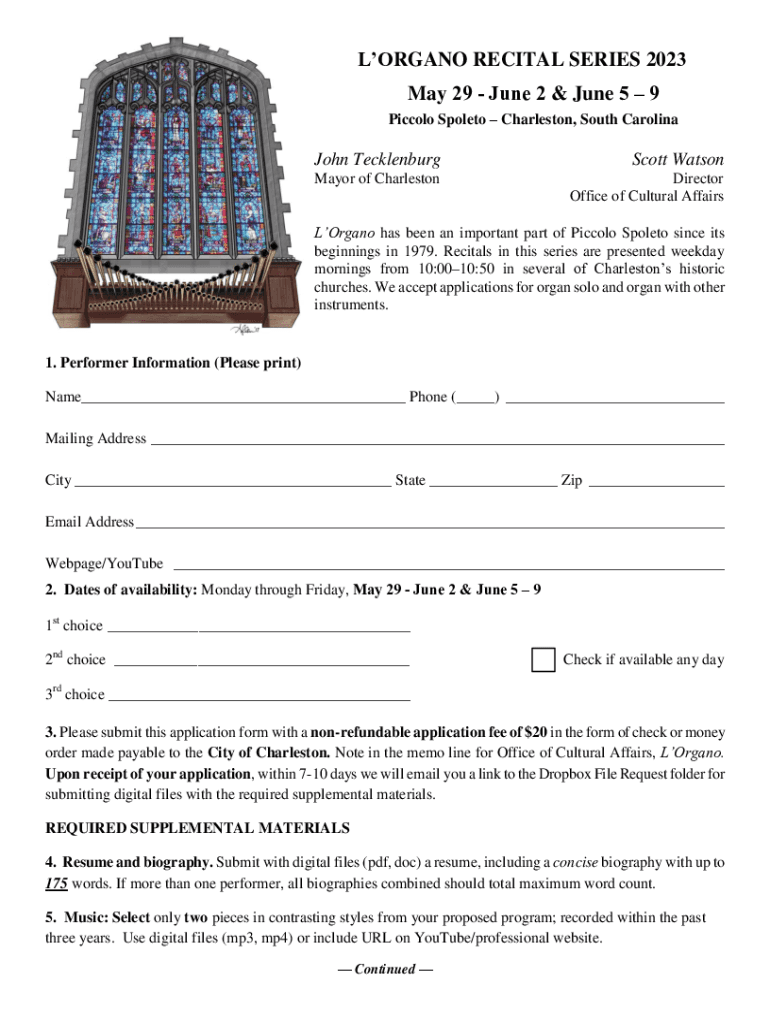 Fillable Online Piccolo Spoleto FestivalCharleston SC Fax Email Print