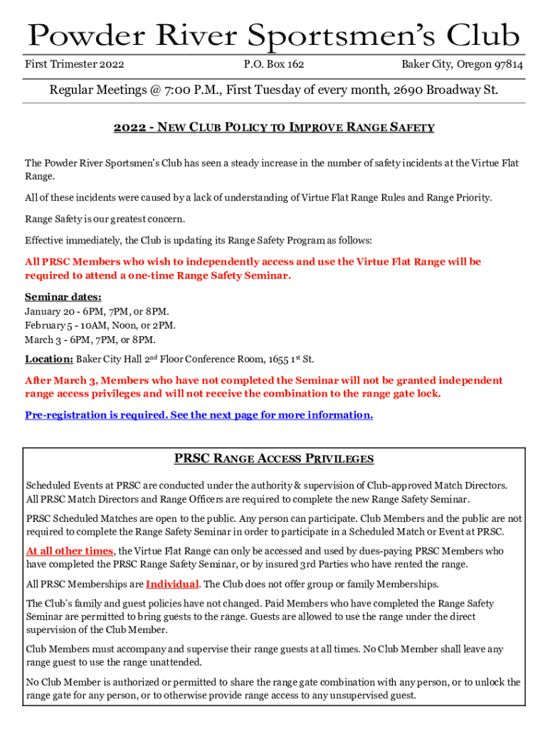 Fillable Online Powder River Sportsmen's Club invites firsttime pistol