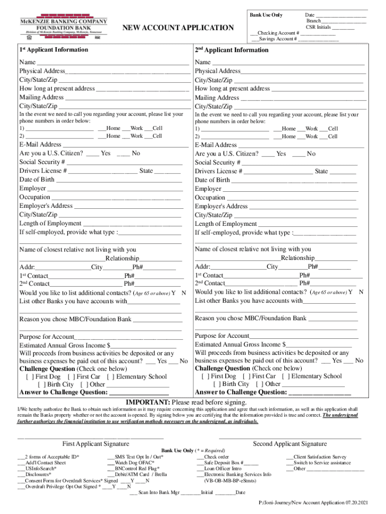 Fillable Online Checking & Savings Account Application Fax Email Print