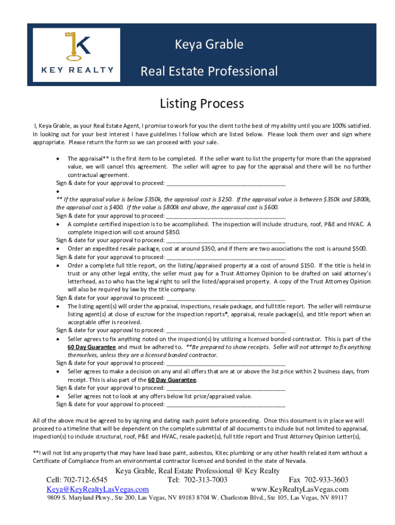 Fillable Online Keya Grable Real Estate Professional Listing Process