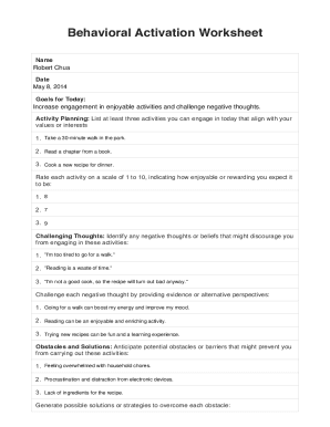 Fillable Online Behavioral Activation Worksheet Fax Email Print - pdfFiller