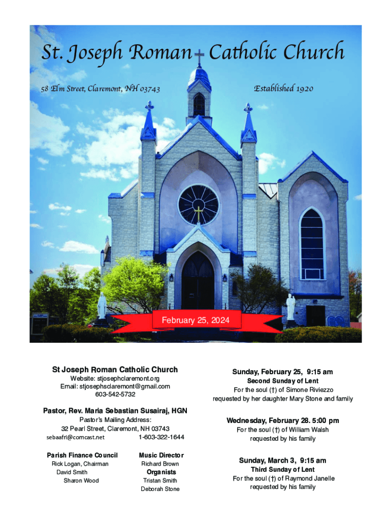 Fillable Online St. Joseph Roman Catholic Church58 Elm Street Claremont
