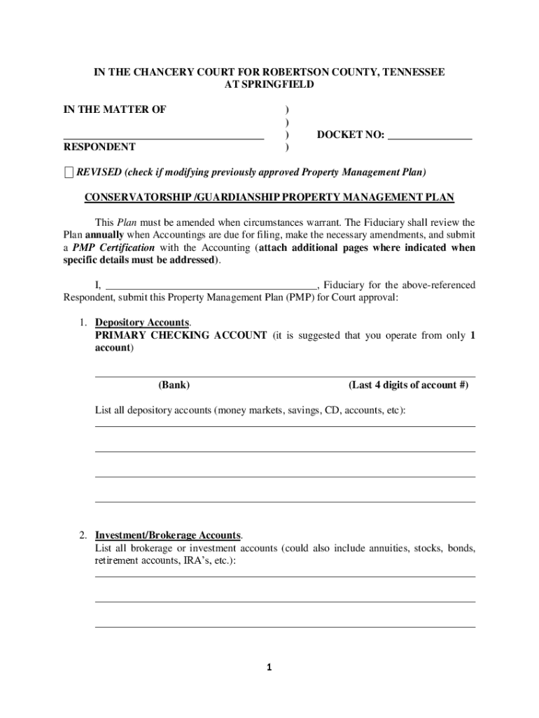 Fillable Online GUARDIANSHIP PROPERTY MANAGEMENT PLAN Fax Email Print