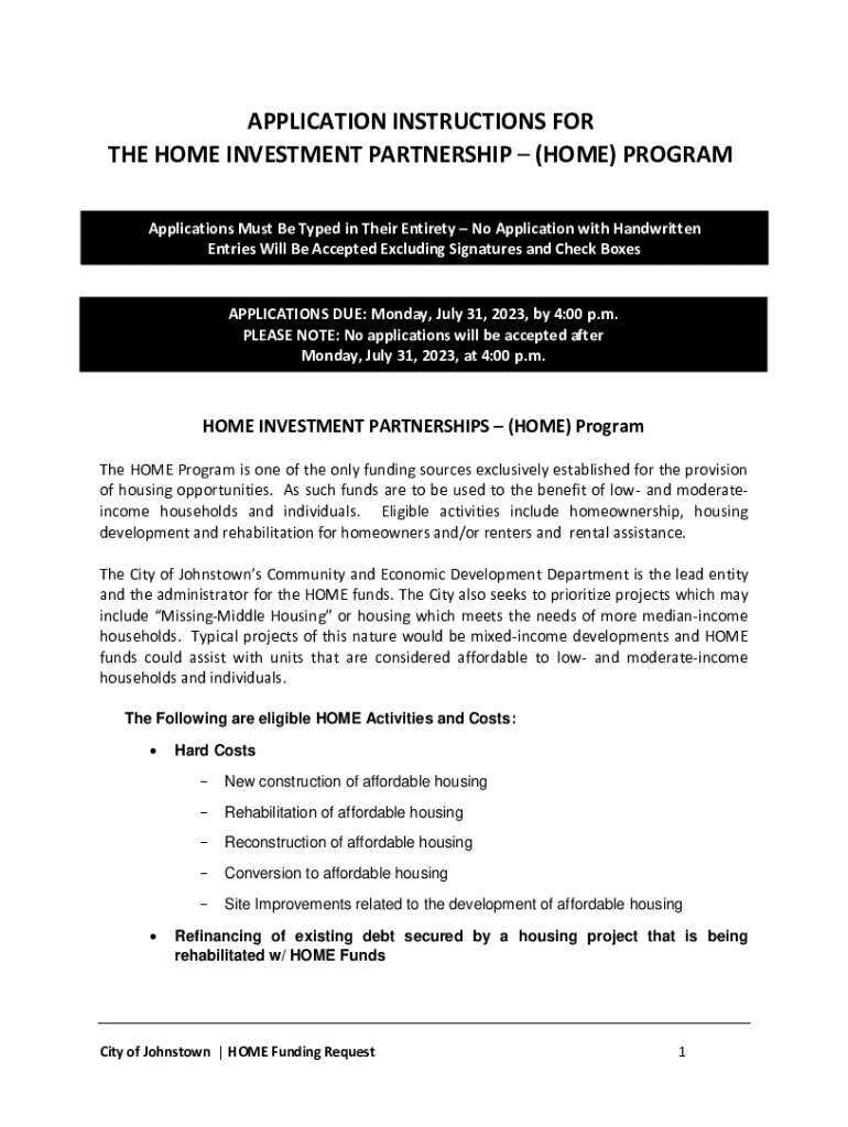 Fillable Online CityofJohnstownHOMEInvestmentApplication.pdf Fax