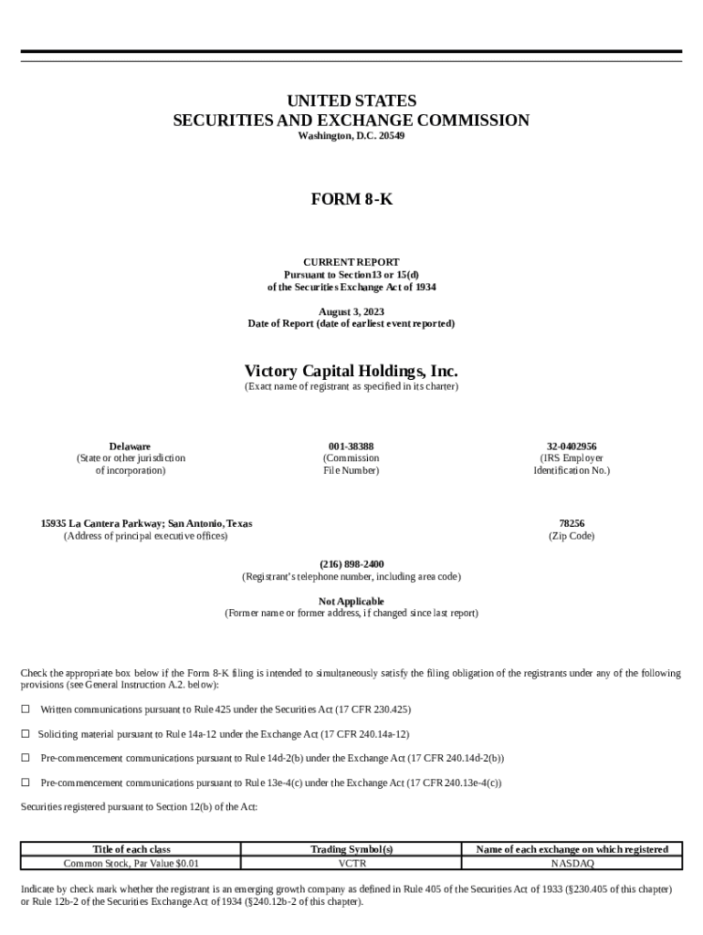 On August 3, 2023, Victory Capital Holdings, Inc Doc Template pdfFiller