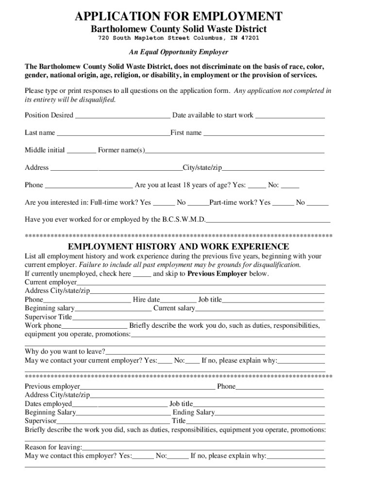 Fillable Online Bartholomew County Solid Waste Management District Fax Email Print pdfFiller