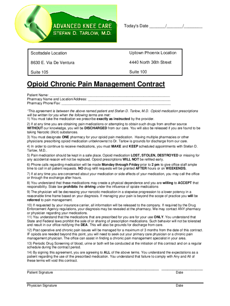 Fillable Online Opioid Chronic Pain Management Contract Fax Email Print pdfFiller
