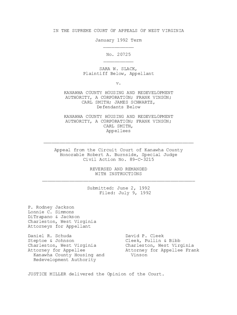 Fillable Online Slack v. Kanawha County Housing and Redevelopment Fax Email Print pdfFiller