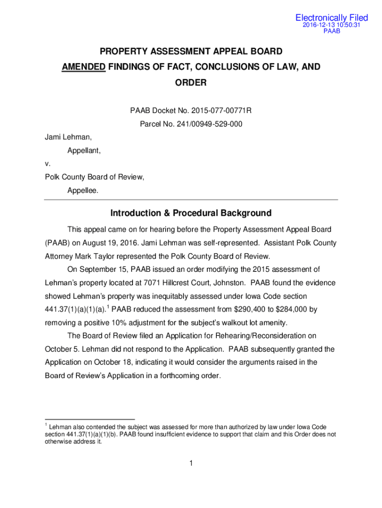 Fillable Online paab iowa property assessment appeal board amended