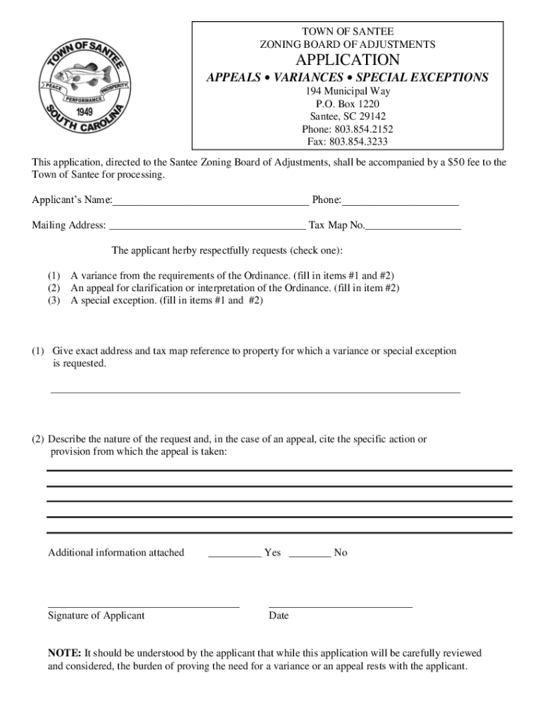 Fillable Online Town of Santee Zoning Permit Requirements