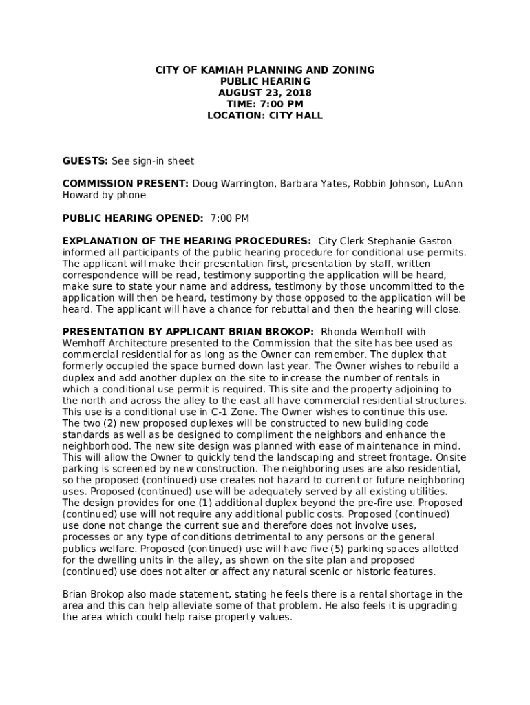 CITY OF KAMIAH PLANNING AND ZONING Doc Template pdfFiller