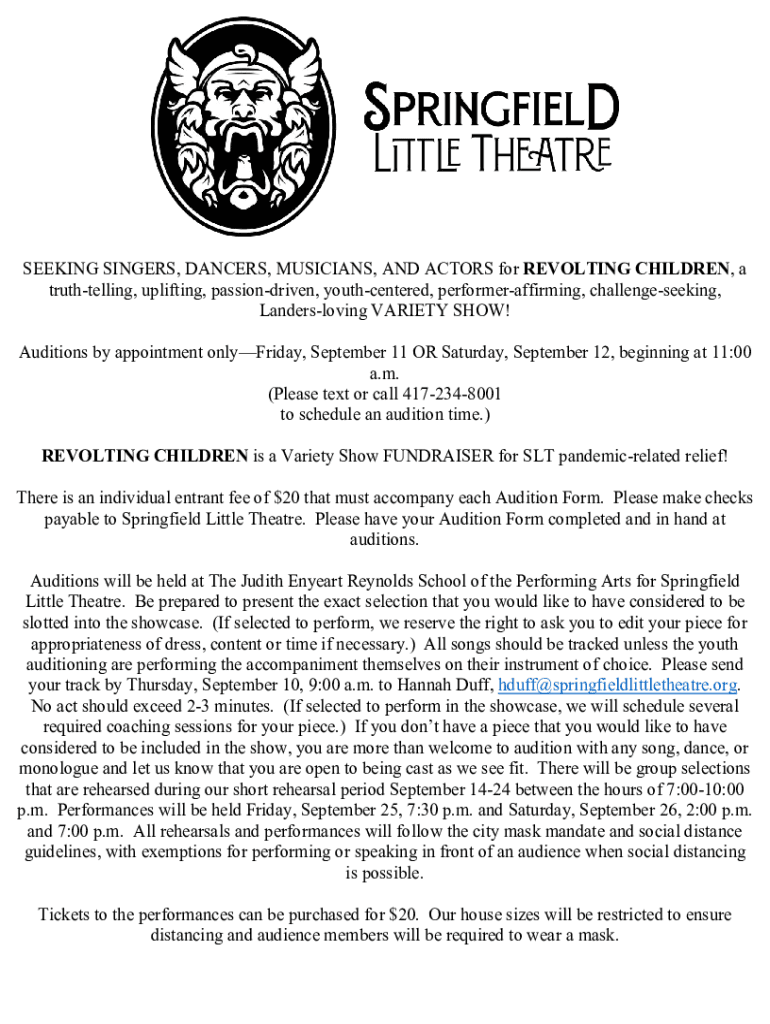 Fillable Online Is your child passionate about acting, singing, and