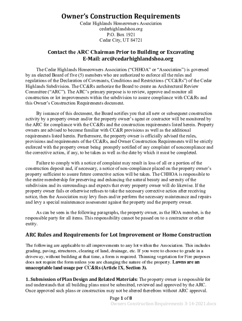 Fillable Online Resident InfoCedar Highlands Home Owners Association