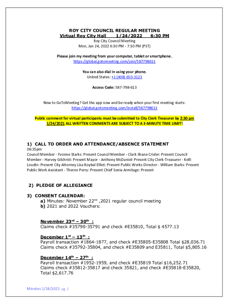 Fillable Online Virtual Roy City Hall Fax Email Print pdfFiller