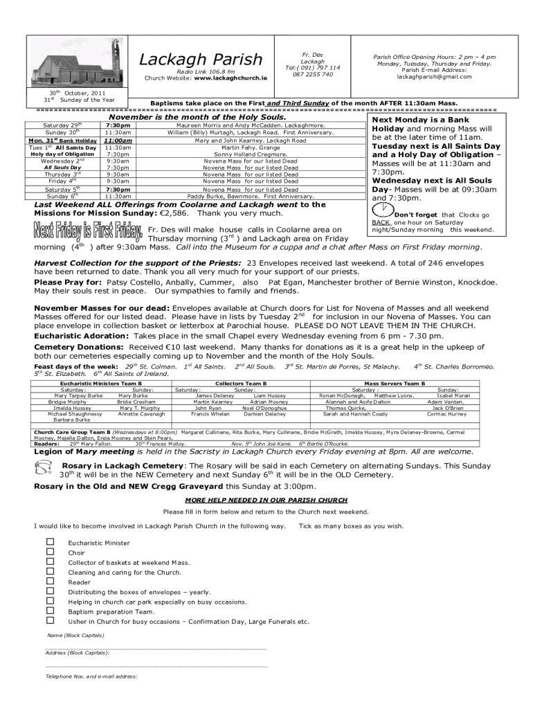 Fillable Online Lackagh ChurchOur Lady Of Knock Fax Email Print pdfFiller