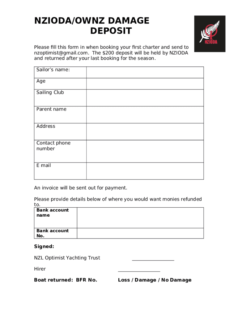 OWNZ Damage Deposit optimist org Doc Template pdfFiller