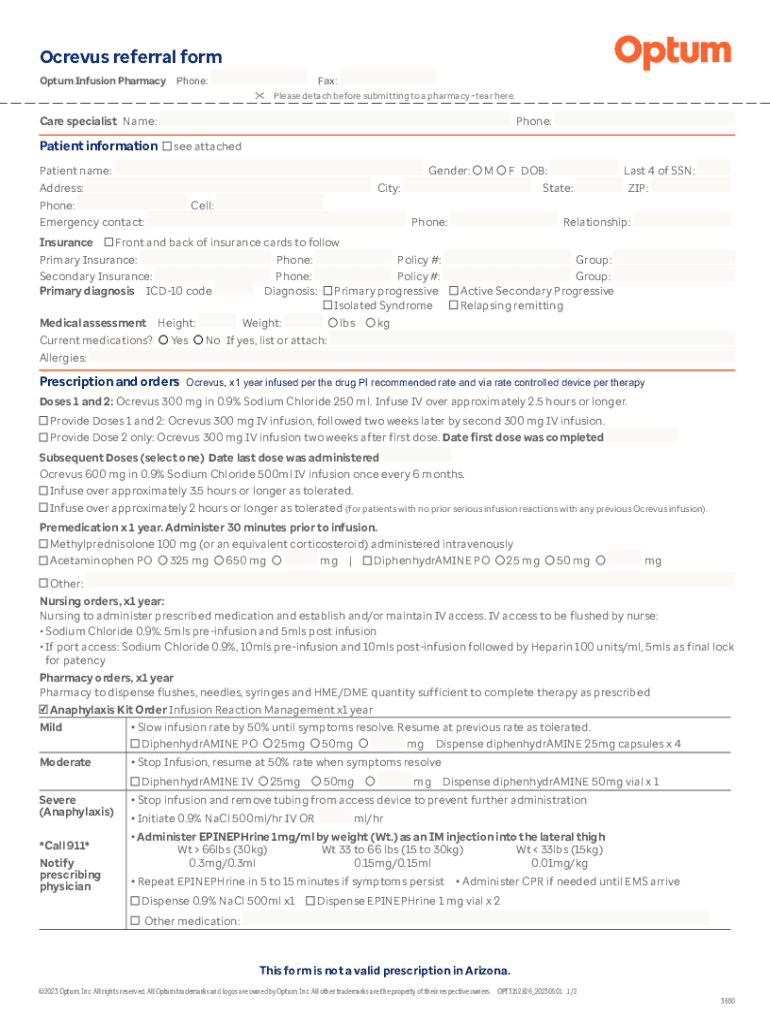 Ocrevus Referral Form Optum Infusion Pharmacy Patient Information and