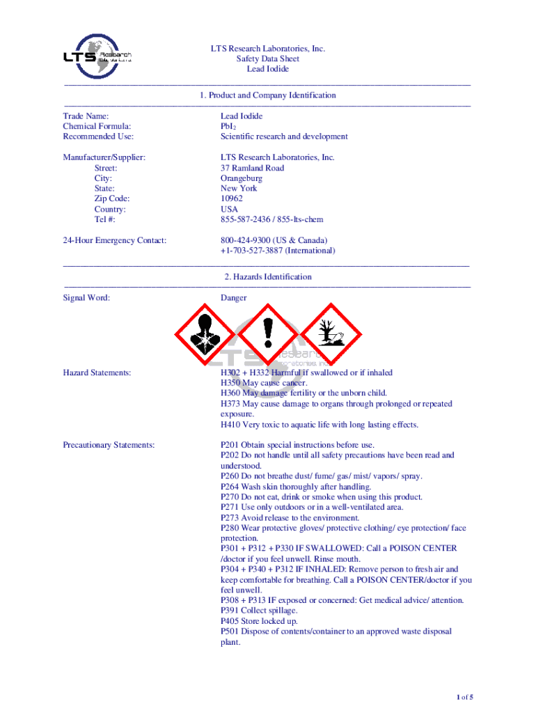 Safety Data Sheet for Lead Iodide LTS Research Laboratories, Inc