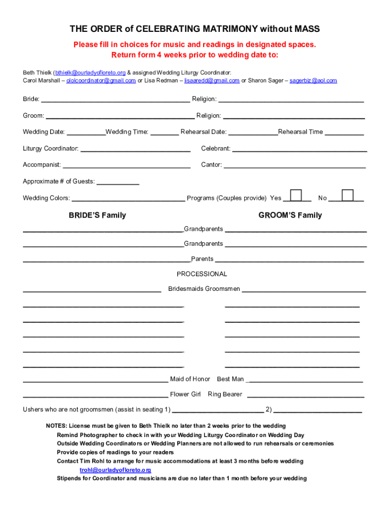 Fillable Online Order of a Catholic wedding without Mass Fax Email