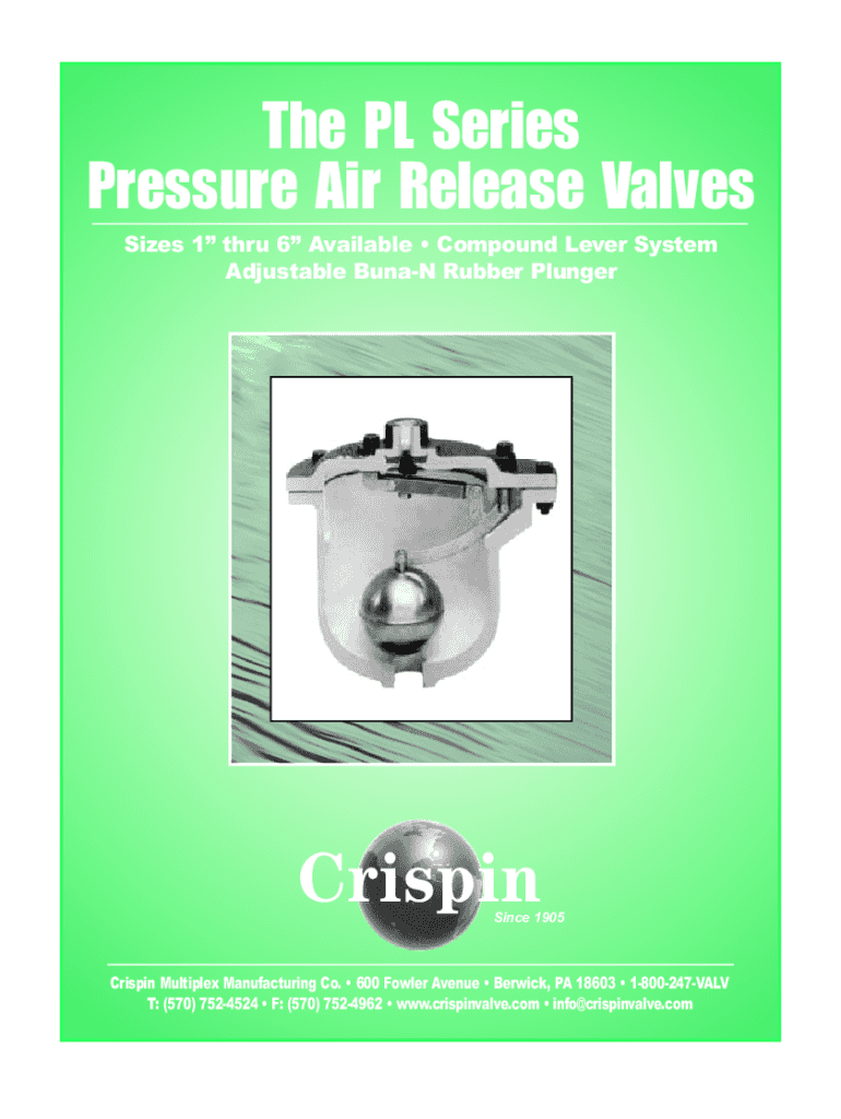 Fillable Online Crispin PL Series Pressure Air Release Valve By