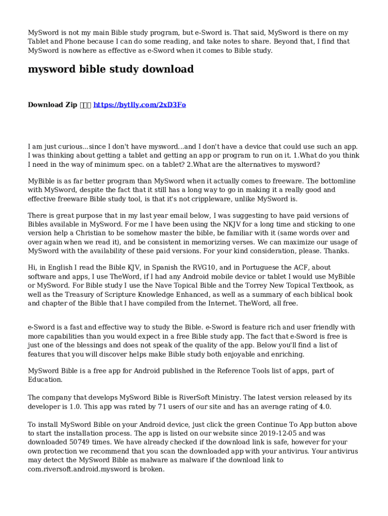 Fillable Online ESWORD BIBLE APP 1/5 How to download & set