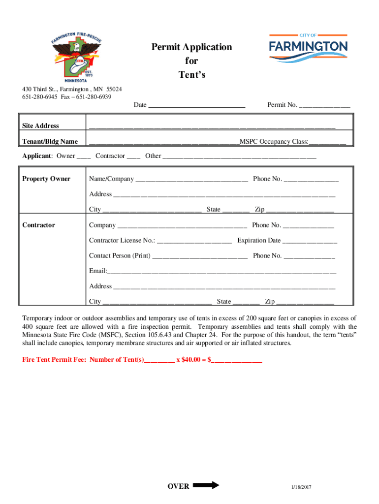 Fillable Online Tent and Canopy Permit Application Packet (PDF) Fax