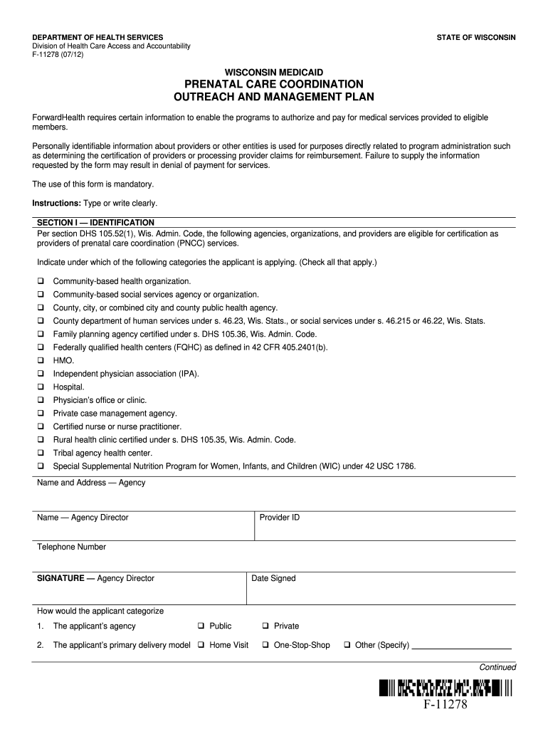 Fillable Online dhs wisconsin F11278 PNCC OutreachMgmt PlanFINAL 06.12