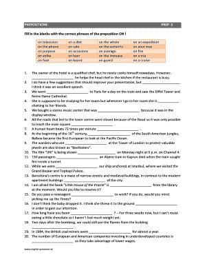 Fill In The Correct Prepositions Prep 2 - Fill Online, Printable, Fillable, Blank | Pdffiller