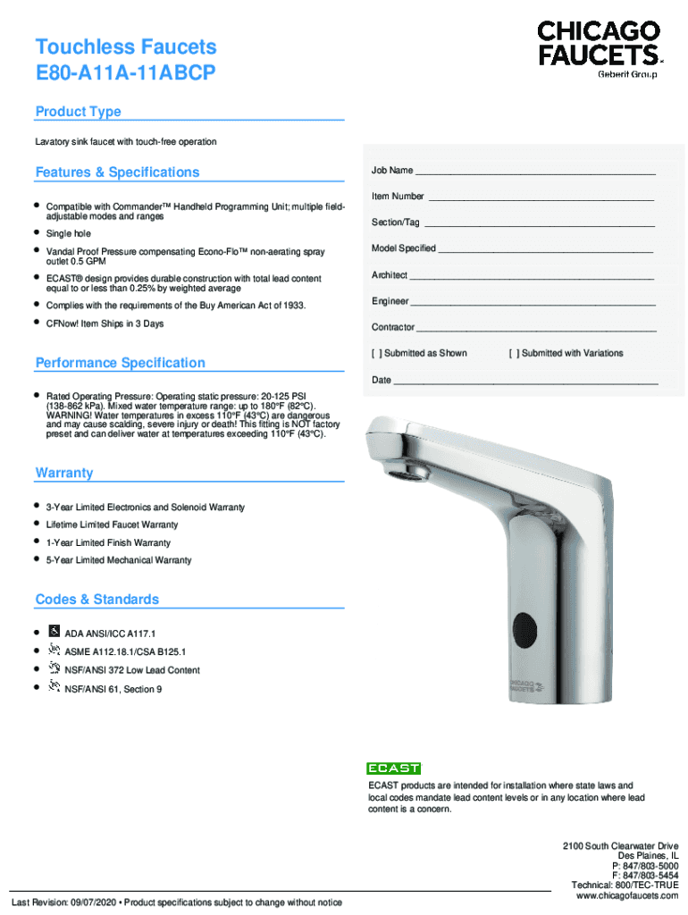 Fillable Online ETronic 80 faucet in matte black Chicago Faucets Fax