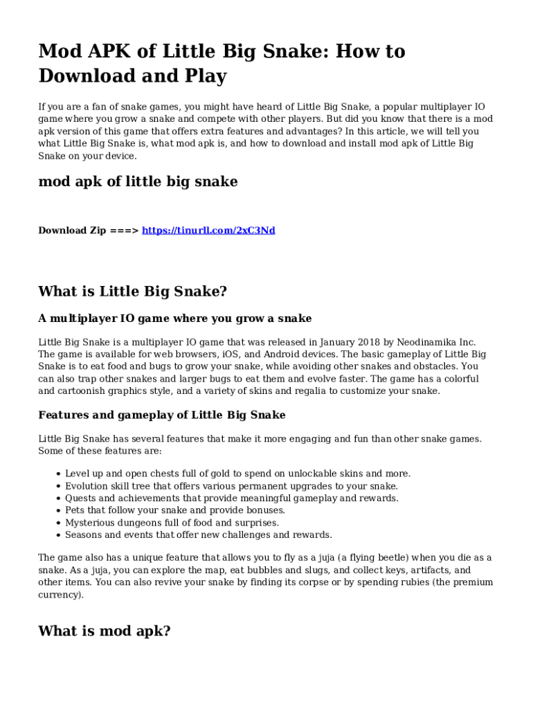 Fillable Online Little Big Snake VIP Unlocked MOD APK Free Download Fax