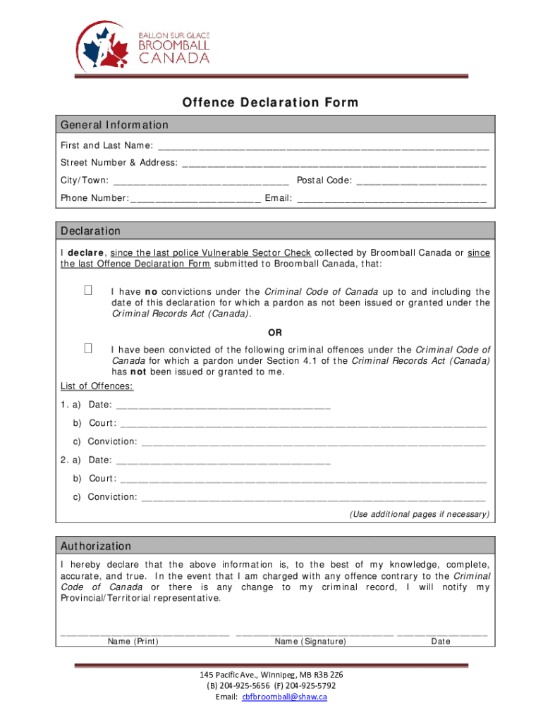 Fillable Online Police Vulnerable Sector Check Offence Declaration