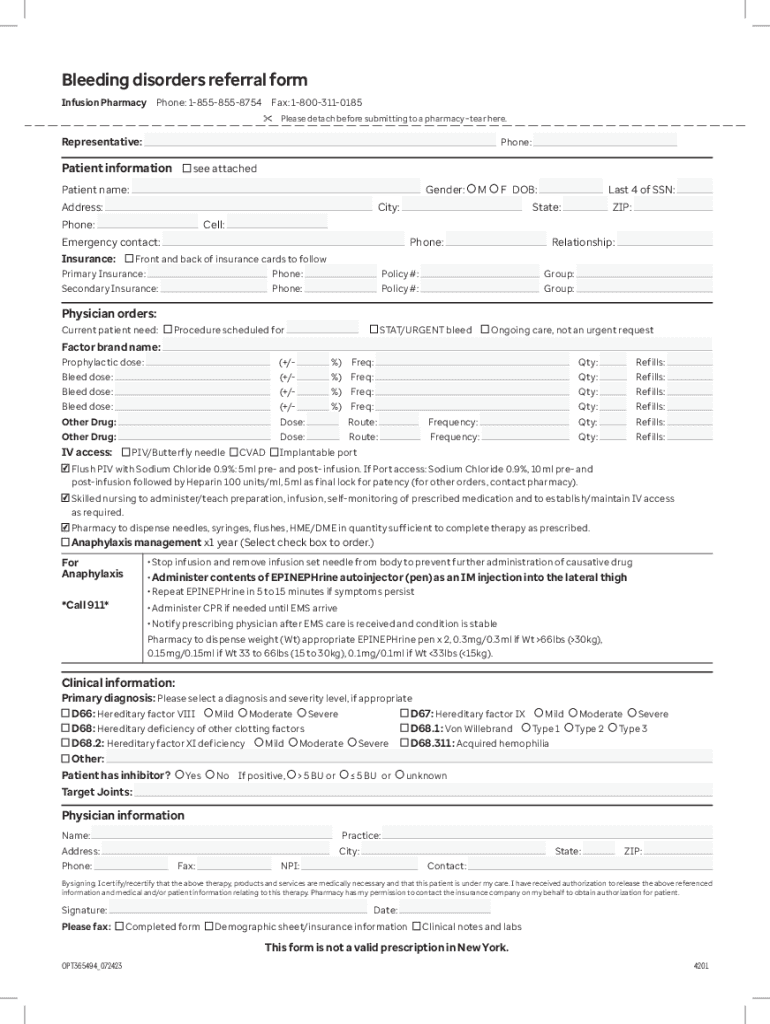 Fillable Online Optum Bleeding disorders referral form Fax Email Print